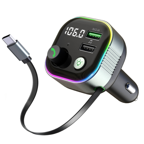 LIHAN Bluetooth 5.4 Car Adapter, Transmitter for FM Radio,65W Retractable USB C Fast Car Charger, Wireless Audio Hands Free Calling & MP3 Music Player, HiFi Bass Support USB Drive