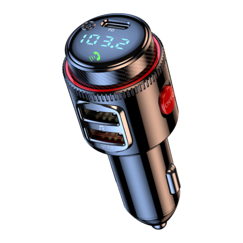 LIHAN Bluetooth 5.4 Car Adapter, Wireless AUX FM Transmitter, USB C&QC3.0 Dual Fast Charging, Cigarette Lighter Radio Music, Supports Hands-Free Siri Google Assistant & USB Drive, HiFi Bass Sound